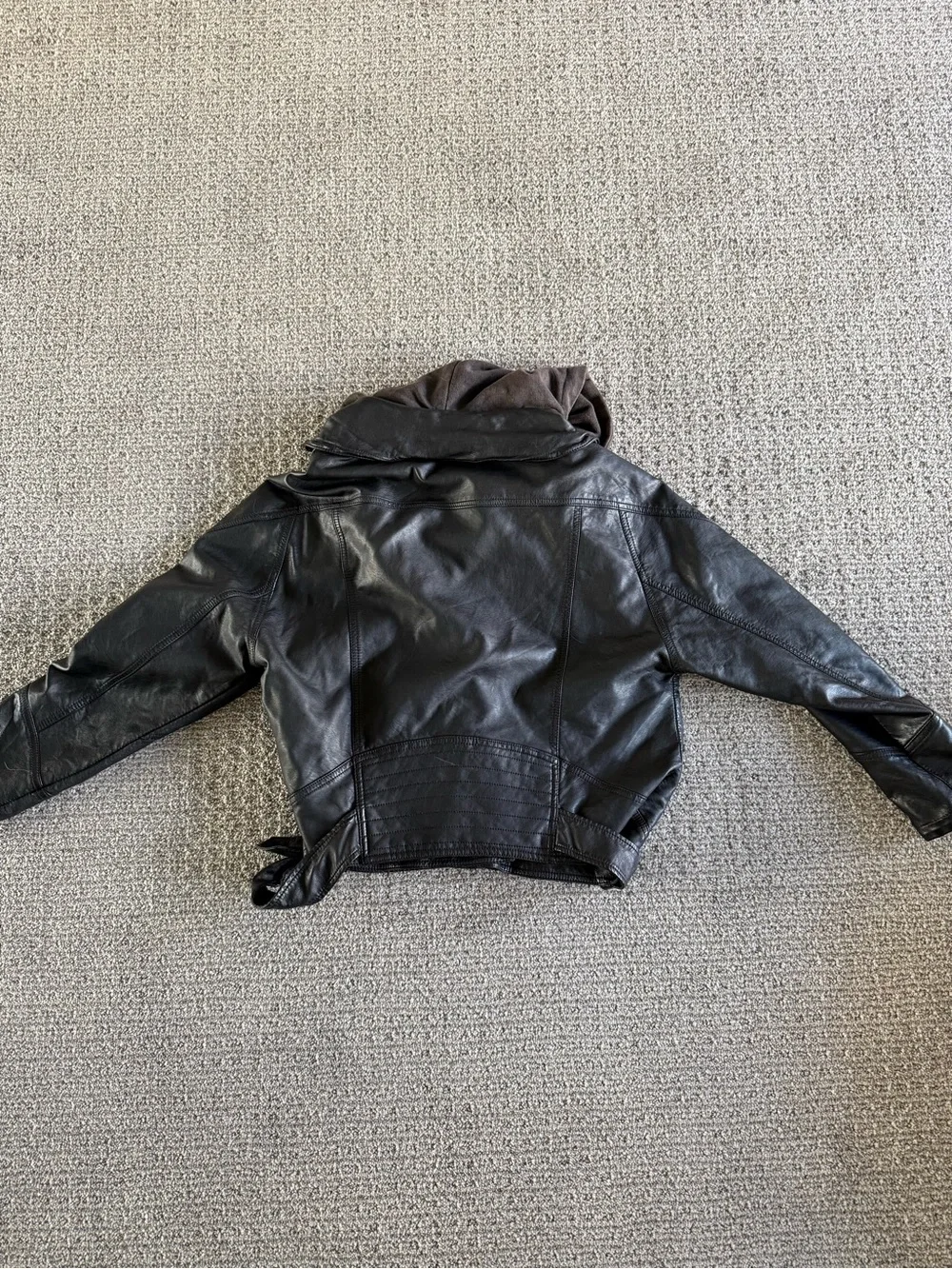 Free People Black Vegan Leather Hooded Jacket